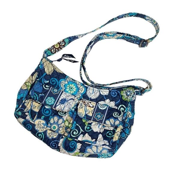 VER BRADLEY Java Blue/Green/Brown/White Spring Flower Crossbody or Shoulder Bag - Picture 2 of 7